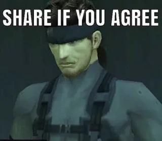 😄 Solid Snake SHARE IF YOU AGREE jeu, serpent, soldat, Metal Gear, militaire telegram sticker