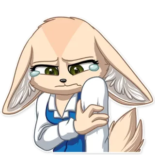 😢 cartone animato, volpe fennec, triste, piangendo, lacrime, anime whatsapp sticker