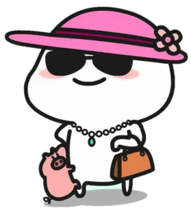 🍡 Desenho animado, Personagem, Porco, Chapéu, Óculos de sol, Moda, Fofo telegram sticker