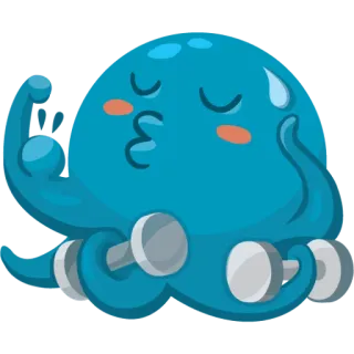 💪 문어, 역기, 피트니스, 운동, 만화, 귀여운, 헬스장 telegram sticker