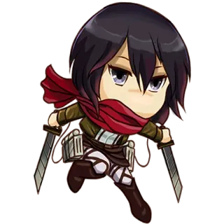 🗡 Mikasa Ackerman Attack on Titan Mikasa, Attack on Titan, Anime, Manga, Chibi, Zwaarden, Militair telegram sticker