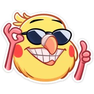 👍 นก, ค็อกกาเทล, แว่นตา, โอเค, อีโมจิ, สติกเกอร์, การ์ตูน telegram sticker