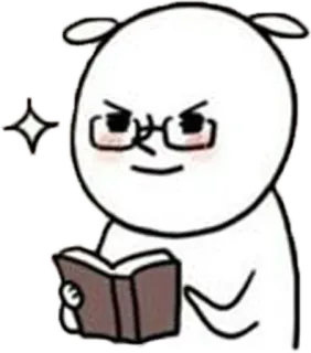 🤓 cartone animato, personaggio, occhiali, libro, carino, bianco, lettura telegram sticker