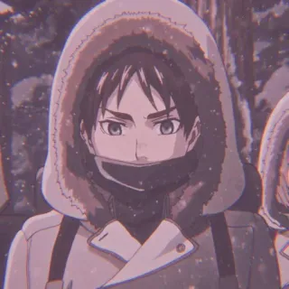 🥰 Eren Yeager Attack on Titan Anime, Personaggio, Inverno, Cappuccio, Freddo, Neve, Eren, L'Attacco dei Giganti telegram sticker