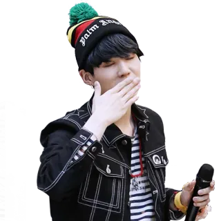😘 palm angels osoba, kapelusz, kurtka, kpop, piosenkarz, mikrofon telegram sticker