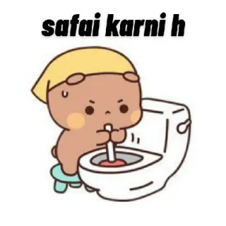 🚽 safai karni h cleaning, toilet, plunger, cute, bear, cartoon whatsapp sticker