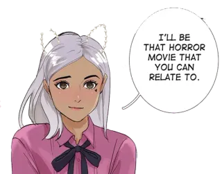 😇 I'LL BE THAT HORROR MOVIE THAT YOU CAN RELATE TO. Anime, Horror, Relatable, Kreskówka, Kobieta, Dymek telegram sticker