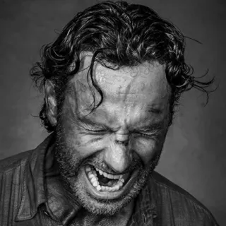 😖 Rick Grimes The Walking Dead Rick Grimes, Walking Dead, angry, black and white, actor, screaming telegram sticker