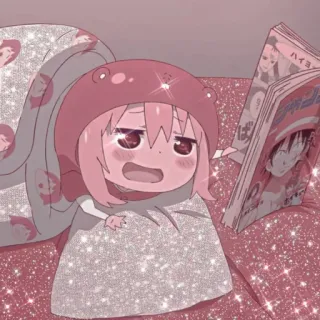 💘 Anime, Dziewczyna, Słodkie, Kawaii, Kreskówka, Czytanie, Błyszczące whatsapp sticker