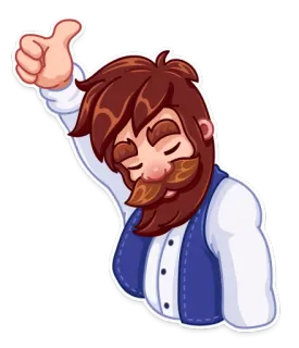 👍 pollice in su, uomo, barba, cartone animato, approvazione, positivo whatsapp sticker
