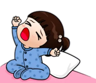 🙌 schläfrig, aufwachen, Cartoon, Pyjama, kawaii, Morgen telegram sticker