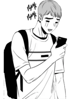 😅 manhwa, triste, telefone, preto e branco telegram sticker