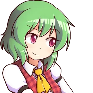 😏 anime, girl, cartoon, green hair, smile, character telegram sticker