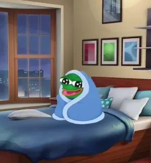 ☺️ Pepe the Frog pepe, żaba, mem, koc, słodki, łóżko, przytulny telegram sticker