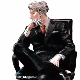 💠 YURO_Megumi Аниме, Мужчина, Костюм, Сидящий, Стул telegram sticker