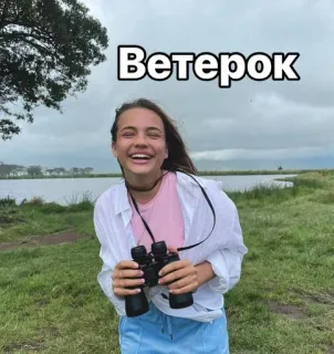 🌟 Ветерок girl, binoculars, nature, smile, landscape telegram sticker