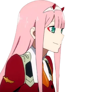 🙂 Zero Two Darling in the Franxx anime, zero two, pink hair, horns telegram sticker