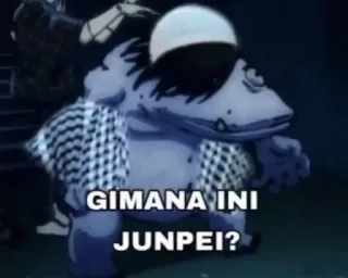 🫂 Junpei GIMANA INI JUNPEI? อนิเมะ, สัตว์ประหลาด, คำถาม, ภาษาอินโดนีเซีย, ข้อความ, ตัวละคร, มีม telegram sticker