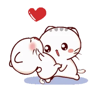 ❤️ gato, fofo, kawaii, amor, coração, adorável, adesivo whatsapp sticker