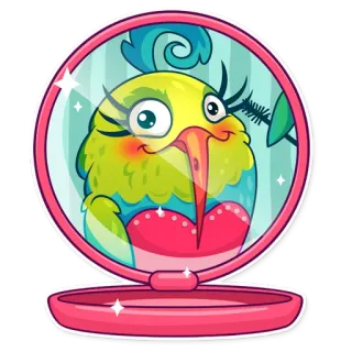 💅 vogel, make-up, spiegel, cartoon, schattig, schoonheid, mascara, reflectie telegram sticker