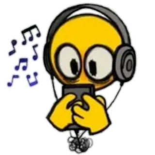 📱 emoji, musique, écouteurs, écoute, jaune, portable, dessin animé whatsapp sticker