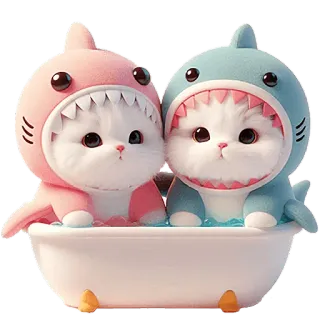 🌊 słodkie, kotki, rekiny, zwierzęta, kąpiel, różowy, niebieski, kawaii telegram sticker