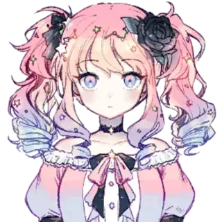 😐 Anime, Mädchen, rosa Haare, Sterne, Rosen, süß telegram sticker