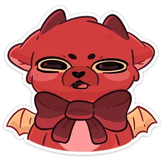 😑 cartoon, dier, kat, personage, vleugels, strik, rood telegram sticker