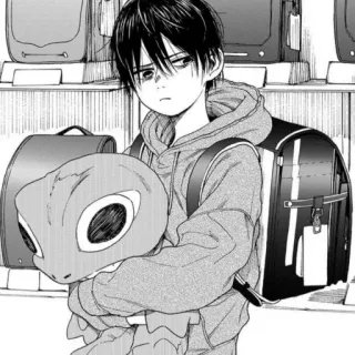 🌚 ragazzo, manga, anime, triste, zaino, peluche, bambino whatsapp sticker