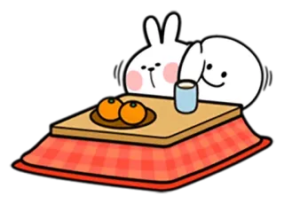 🍵 ウサギ, オレンジ, テーブル, かわいい, 動物 telegram sticker