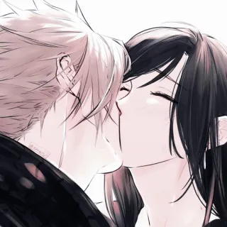 🥢 anime, kissing, romance, couple, love, cartoon telegram sticker