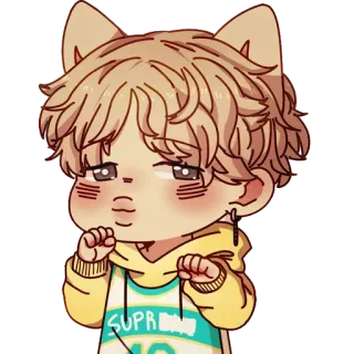 😭 SUPREME 치비, 귀여운, 고양이 귀, 만화, 노란색, 애니메이션, Supreme telegram sticker