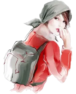😄 mulher, cachecol, mochila, retrato, feminino, pessoa whatsapp sticker