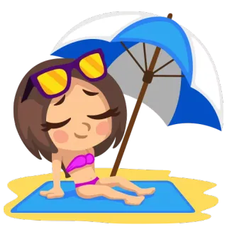 🌂 praia, verão, sol, guarda-sol, menina, óculos de sol, relaxamento telegram sticker