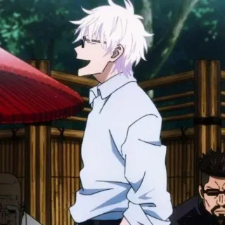 🚲 Satoru Gojo Jujutsu Kaisen Аниме, Jujutsu Kaisen, Годжо, Сатору Годжо, Очки, Белые волосы, Персонаж, Улыбается whatsapp sticker