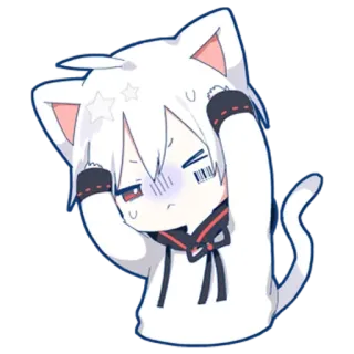 😱 anime, cat, white hair, kawaii, chibi, cute, blush, cartoon telegram sticker