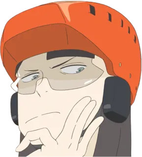 😤 Anime, Karakter, Helm, Berpikir, Ilustrasi telegram sticker