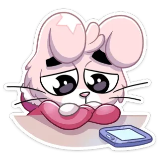 😟 buồn, dễ thương, hoạt hình, động vật, hồng, thỏ telegram sticker