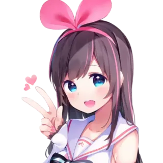 🥰 Anime, Dibujo animado, Chica, Linda, Rosa, Lazo, Corazón, Signo de la paz whatsapp sticker