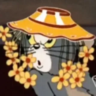 😮 Tom Cat Tom and Jerry cartoon, cat, animal, hat, flowers telegram sticker