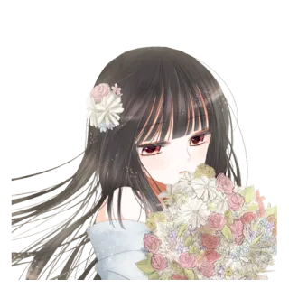 😔 anime, girl, flowers, portrait, cartoon, aesthetic telegram sticker