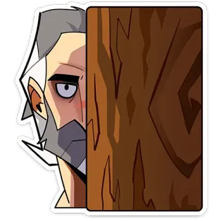 😒 мужчина, борода, прячется, подглядывает, персонаж, дерево, наклейка telegram sticker