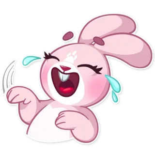 😂 dibujos animados, conejo, animal, rosa, riendo, feliz telegram sticker