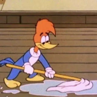 🧹 Woody Woodpecker cartoon, cleaning, mop, bird, woodpecker telegram sticker