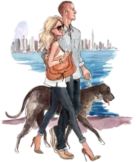 😄 casal, cachorro, cidade, caminhada, moda, estilo de vida whatsapp sticker