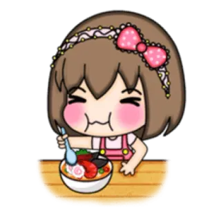 🥙 cartoon, food, cute, girl, eating, ramen, kawaii telegram sticker