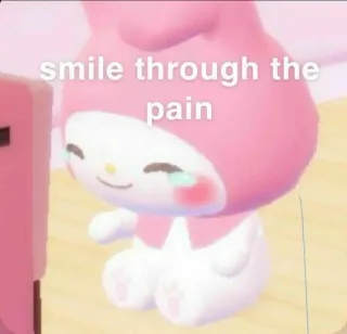 ☝️ My Melody smile through the pain my melody, sanrio, mignon, kawaii, pleurs, triste, sourire, douleur, personnage telegram sticker