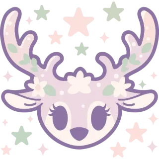 🦌 deer, cute, animal, kawaii, antlers, pastel, floral telegram sticker