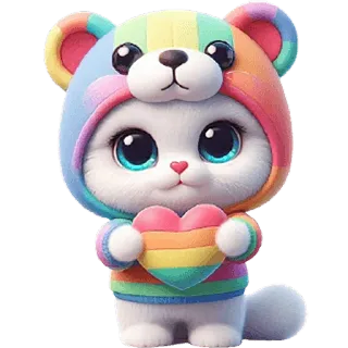 🫶 고양이, 무지개, 하트, 귀여운, 동물, 만화, 스티커 telegram sticker