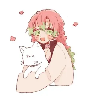 💕 Mitsuri Kanroji Demon Slayer anime, demon slayer, mitsuri kanroji, character, cat, cute, manga telegram sticker